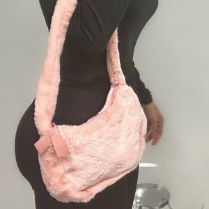 Pink fluffy bag, Plush underarm bag, shoulder bag, Y2K style